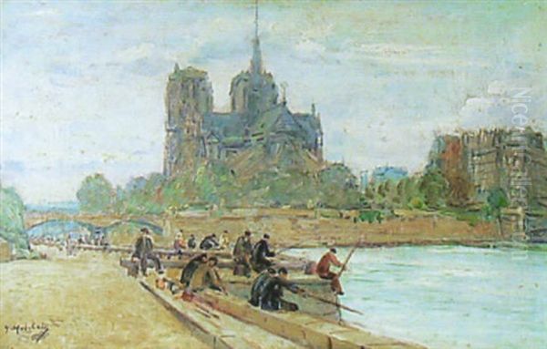 Les Pecheurs Sur Les Quais Oil Painting by Gustave Madelain