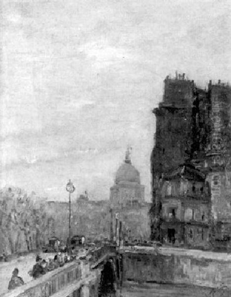 Belebte Seinebrucke Mit Blick Auf Das Pantheon Oil Painting by Gustave Madelain