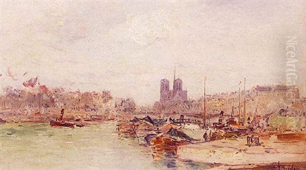 Les Peniches En Bord De Seine Oil Painting by Gustave Madelain