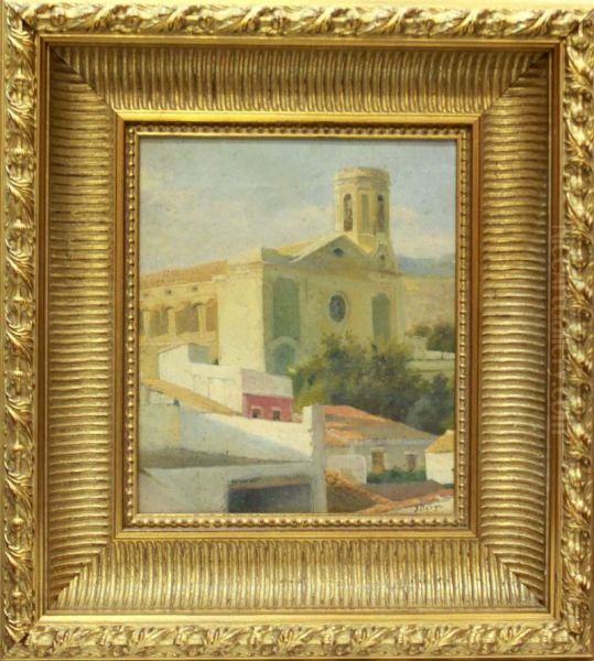 Sant Feliu De Guixols Oil Painting by Josep Berga Y Boada