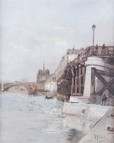 Notre Dame Et La Seine Oil Painting by Gustave Madelain