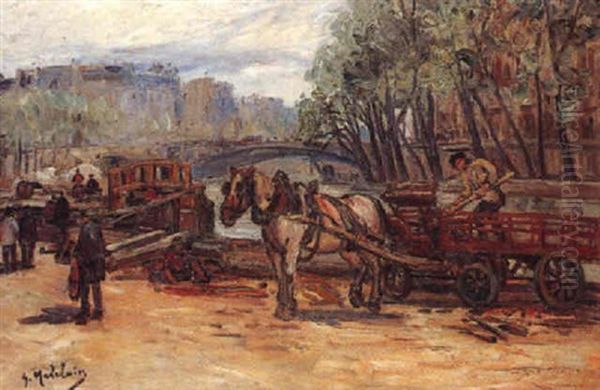 Animation Sur Les Quais A Paris Oil Painting by Gustave Madelain