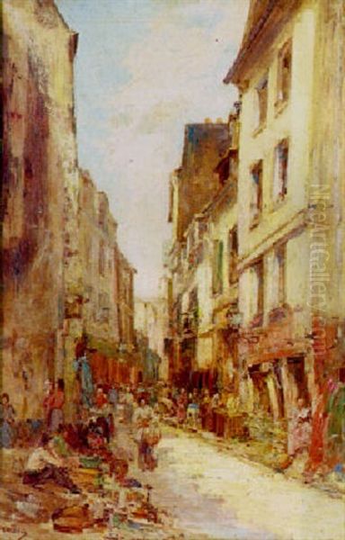 Marche Aux Puces, Rue St-medard, Un Dimanche Matin Oil Painting by Gustave Madelain