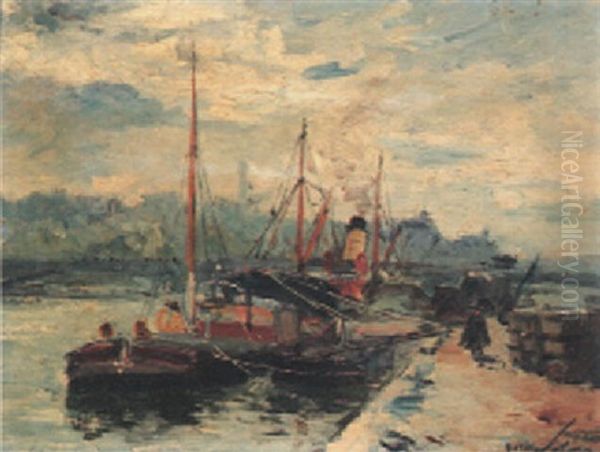 Sur Le Quai Oil Painting by Gustave Madelain