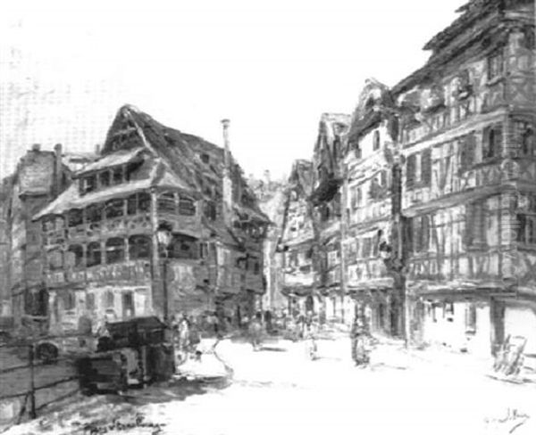 1926 Strasbourg Oil Painting by Gustave Madelain