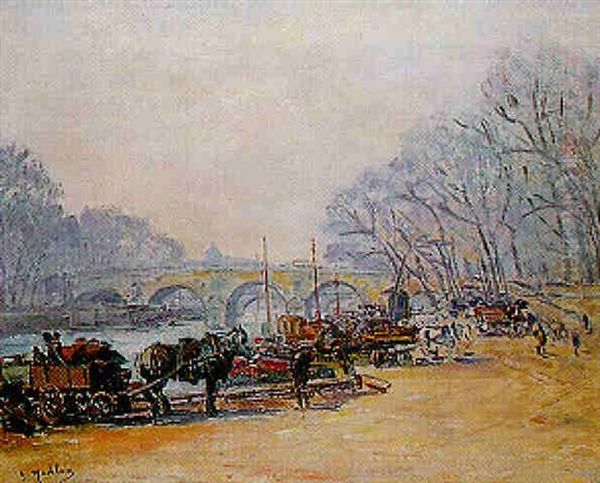 Le Debarcadere Au Port Au Change Oil Painting by Gustave Madelain