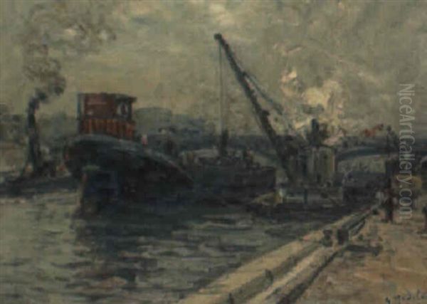 La Seine A Paris Oil Painting by Gustave Madelain