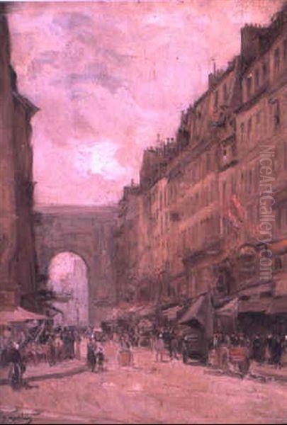 La Rue Saint-denis, Paris Oil Painting by Gustave Madelain