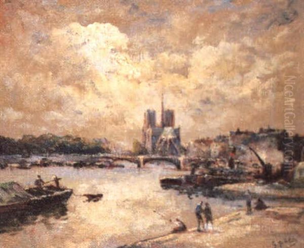 Paris, La Seine Et Notre-dame Oil Painting by Gustave Madelain