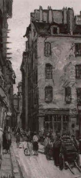 La Vieille Rue De L'hotel De Ville Oil Painting by Gustave Madelain