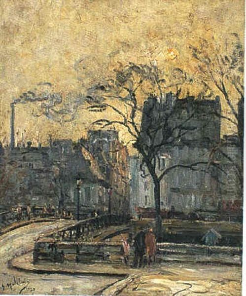 Le Pont De L'archeveche, Soleil D'automne Oil Painting by Gustave Madelain