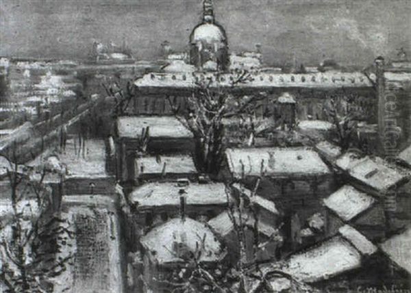 Toits De Paris Sous La Neige Oil Painting by Gustave Madelain