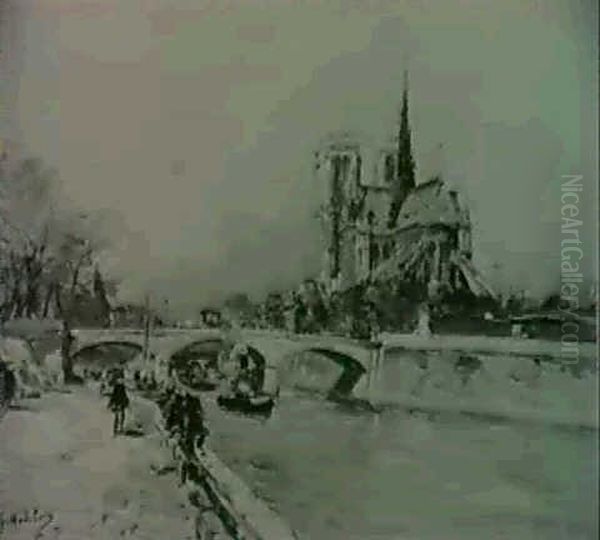 Paris: Sur Les Quais A Notre-dame Oil Painting by Gustave Madelain