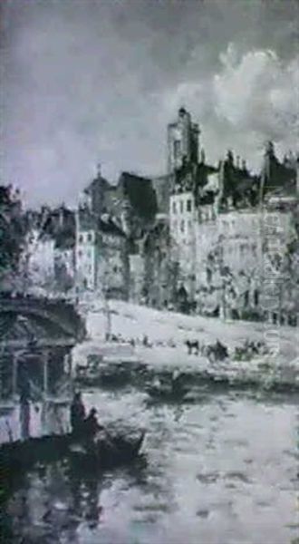 Quai De L'hotel De Ville Oil Painting by Gustave Madelain