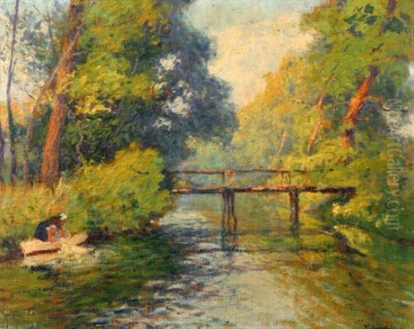 Paysage De La Creuse Au Pont Et A La Lavandiere Oil Painting by Paul Madeline