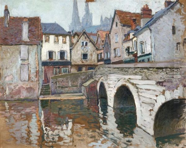 Vue De L'eure Traversant Le Vieux Chartres Oil Painting by Paul Madeline