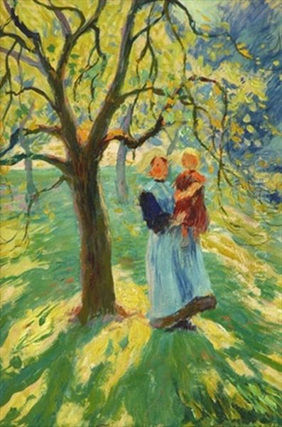 Jeune Bretonne Et L'enfant Sous Un Arbre Oil Painting by Paul Madeline