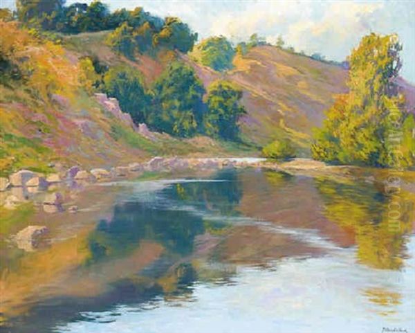 A Summer River Landscape Oil Painting by Paul Madeline