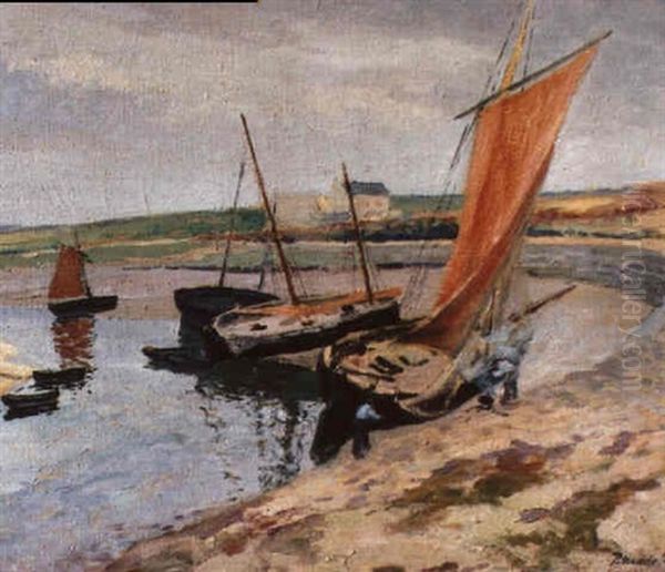 Sardiniers Aux Voiles Rouges Dans La Crique En Bretagne Oil Painting by Paul Madeline