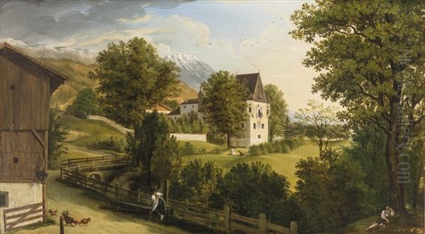 Ansicht Von Schloss Weiherburg In Innsbruck Oil Painting by Johann Mader