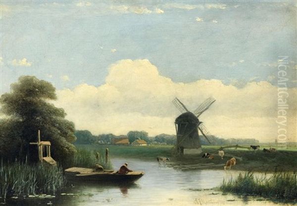 Hollandische Flusslandschaft Oil Painting by Antonius Josephus Madlener