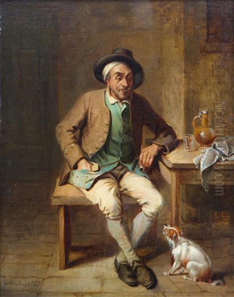 A Pipe Smoker With His Dog Oil Painting by Jean Baptiste Madou