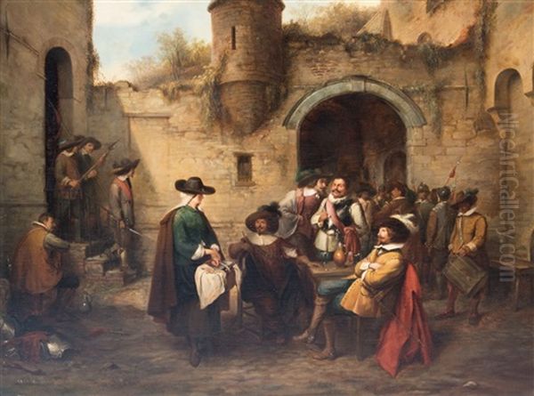 An Animated Historical Scene Oil Painting by Jean Baptiste Madou