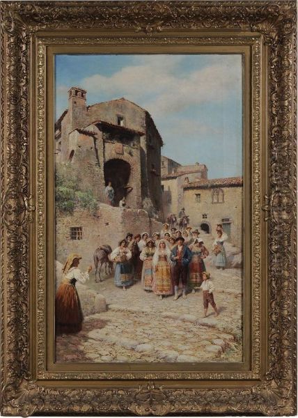 The Wedding Procession Oil Painting by Francesco Bergamini