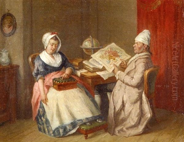 The Cartographer's Wife Oil Painting by Jean Baptiste Madou