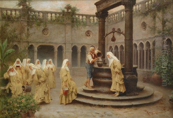 At The Well Oil Painting by Francesco Bergamini