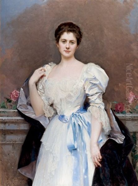 Retratro De La Senora Oliver Gould Jenning Oil Painting by Raimundo de Madrazo y Garreta