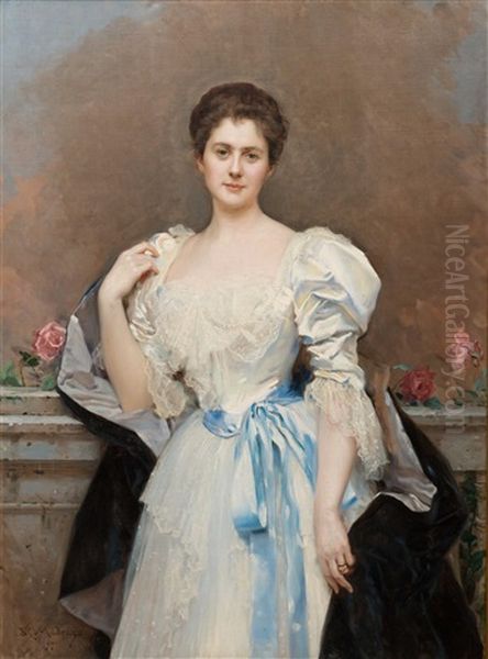 Portrait Of Mrs. Oliver Gould Jennings Oil Painting by Raimundo de Madrazo y Garreta