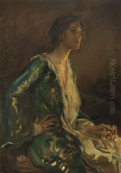 Dama Con Vestido De Fiesta Oil Painting by Raimundo de Madrazo y Garreta