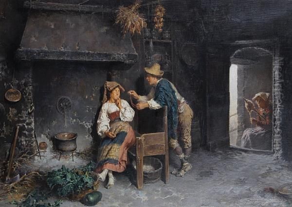 A Lover's Gift Oil Painting by Francesco Bergamini