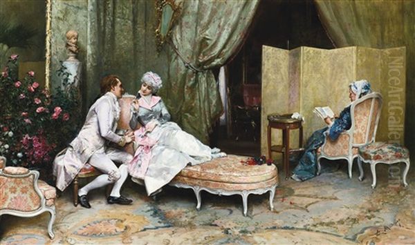 Flirtation Oil Painting by Raimundo de Madrazo y Garreta