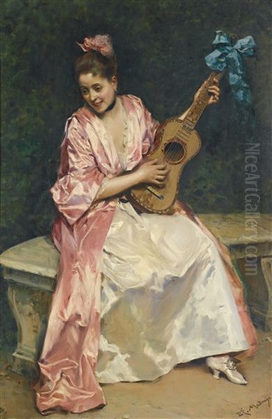 Aline With Guitar Oil Painting by Raimundo de Madrazo y Garreta