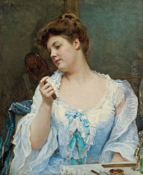 A Young Beauty At Her Vanity Oil Painting by Raimundo de Madrazo y Garreta