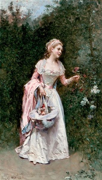 Joven Recogiendo Flores Oil Painting by Raimundo de Madrazo y Garreta