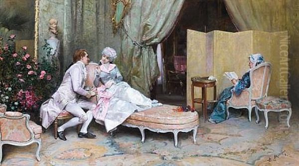 Flirtation Oil Painting by Raimundo de Madrazo y Garreta