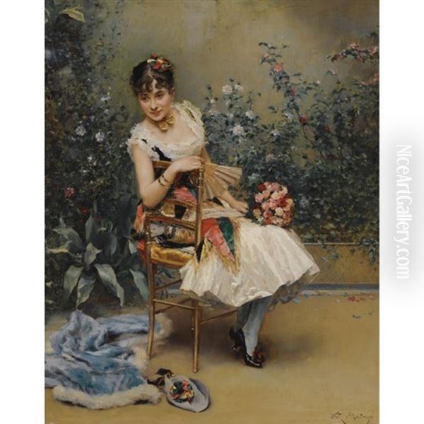 Aline Con Flores - Aline With Flowers Oil Painting by Raimundo de Madrazo y Garreta