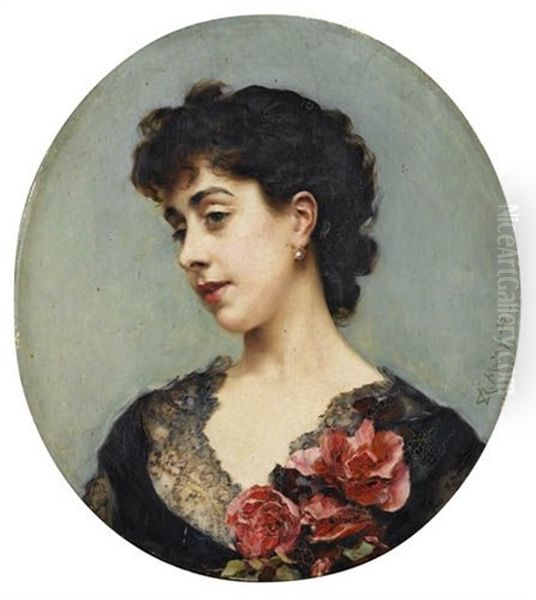 Portrait (la Comtesse Jacquemont, Nee Brialle?) Oil Painting by Raimundo de Madrazo y Garreta