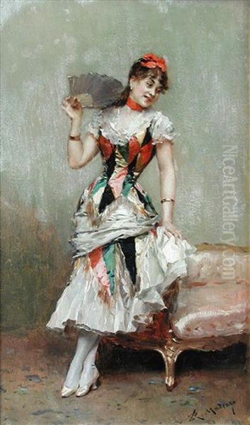 Portrait Of A Spanish Dancer, Holding A Fan Oil Painting by Raimundo de Madrazo y Garreta