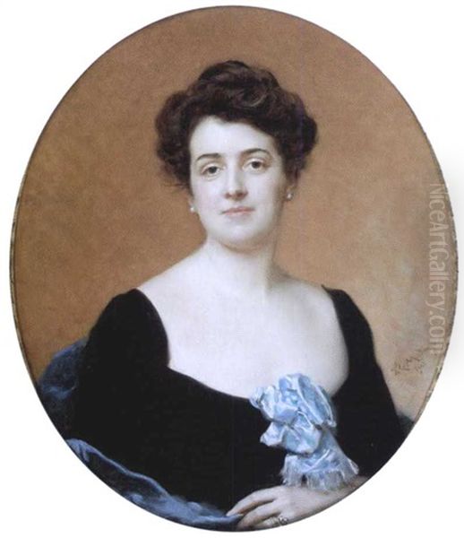 Retrato De Dama Con Mono Azul Oil Painting by Raimundo de Madrazo y Garreta