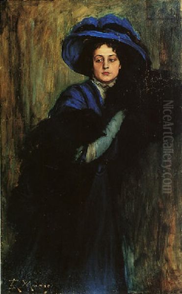 Retrato De Dama En Azul Oil Painting by Raimundo de Madrazo y Garreta