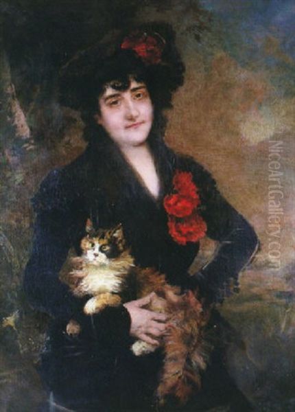 Dama Con Gato Oil Painting by Raimundo de Madrazo y Garreta