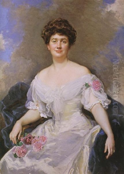 Dama Con Rosas Oil Painting by Raimundo de Madrazo y Garreta