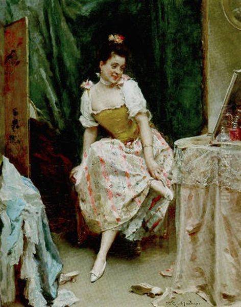 Trying On Her New Shoes Oil Painting by Raimundo de Madrazo y Garreta