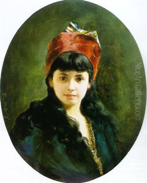 Portrait Of A Young Girl Oil Painting by Raimundo de Madrazo y Garreta