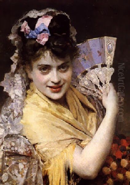 Aline Con Abanico Oil Painting by Raimundo de Madrazo y Garreta