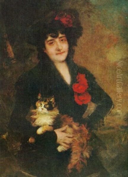 Dama Con Su Gato Oil Painting by Raimundo de Madrazo y Garreta